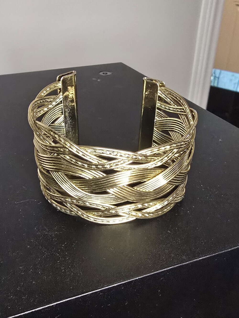 Gold Tone Womens Woven Cuff Bracelet